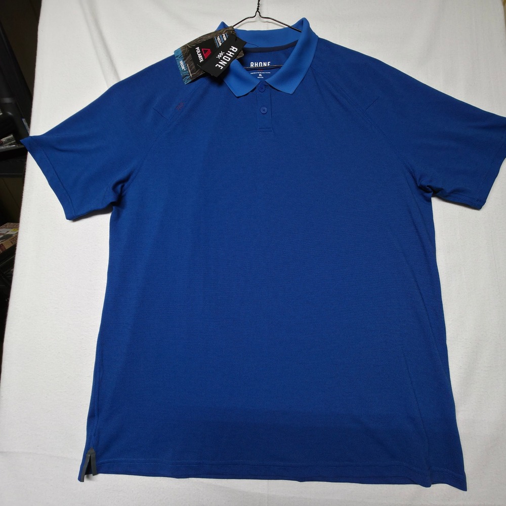 Rhone Delta Pique Polo Men XL Blue Polartec Cooling Short Sleeve Shirt NWT